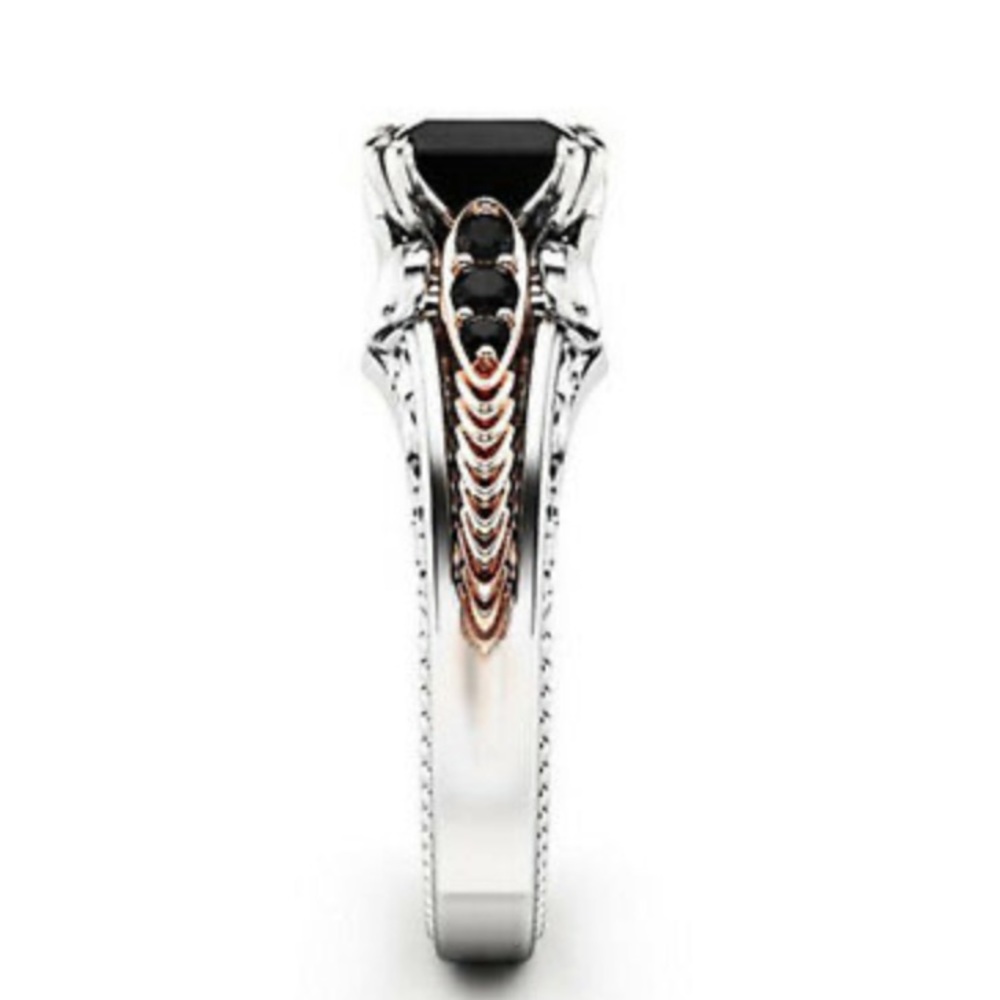 NEW 925 Sterling Silver Two tone Black stone ring - Picture 3 of 5
